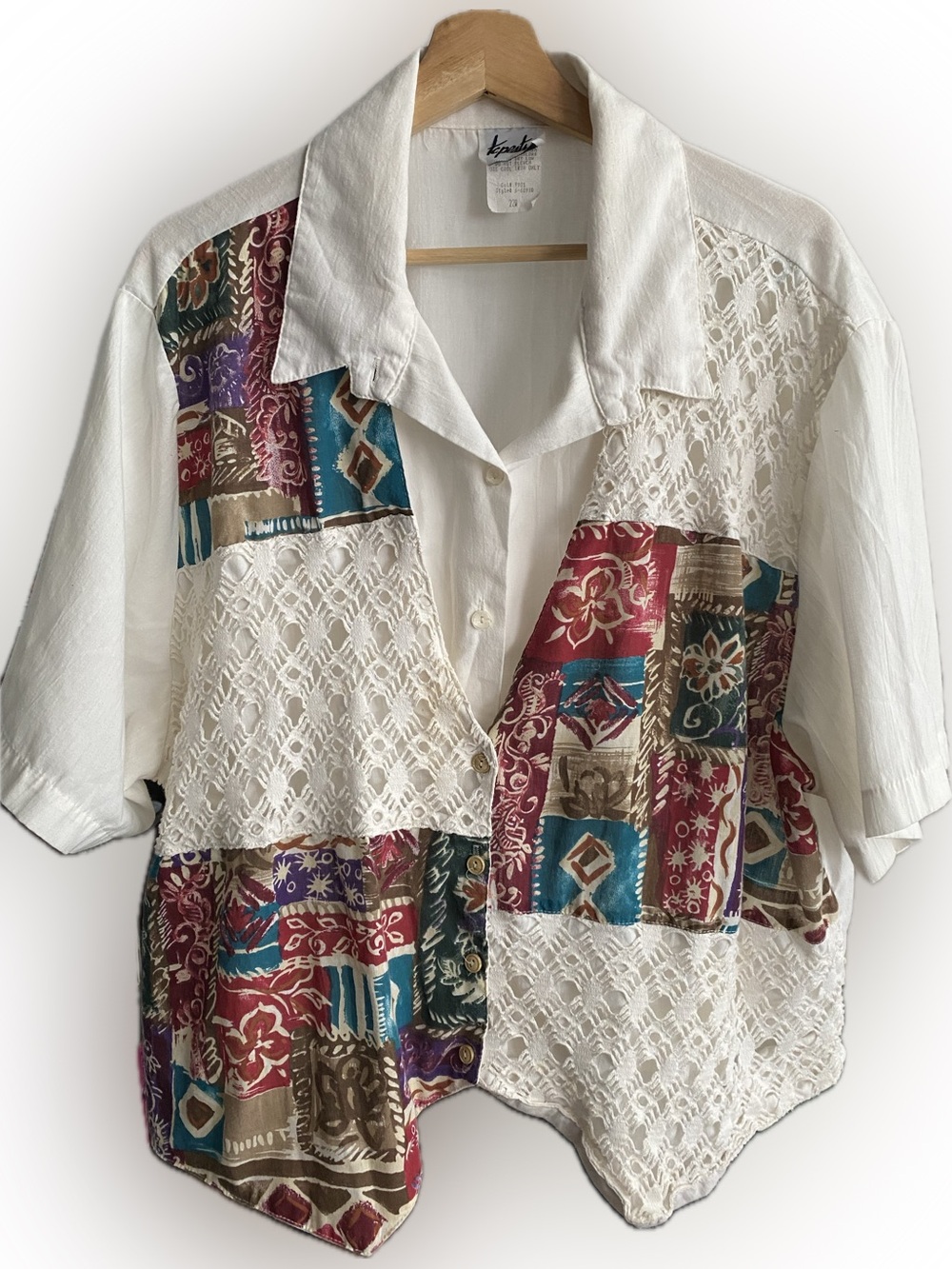 1980s Vintage Tapestry Crochet Vest Button Up Blouse